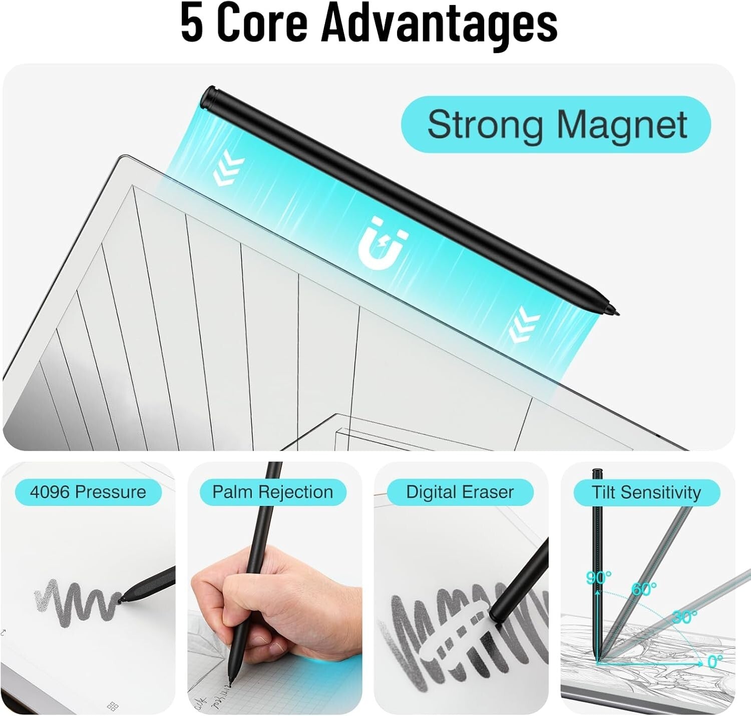 Ergonomic Magnetic Stylus with Eraser for reMarkable 2 – Tilt Support Design