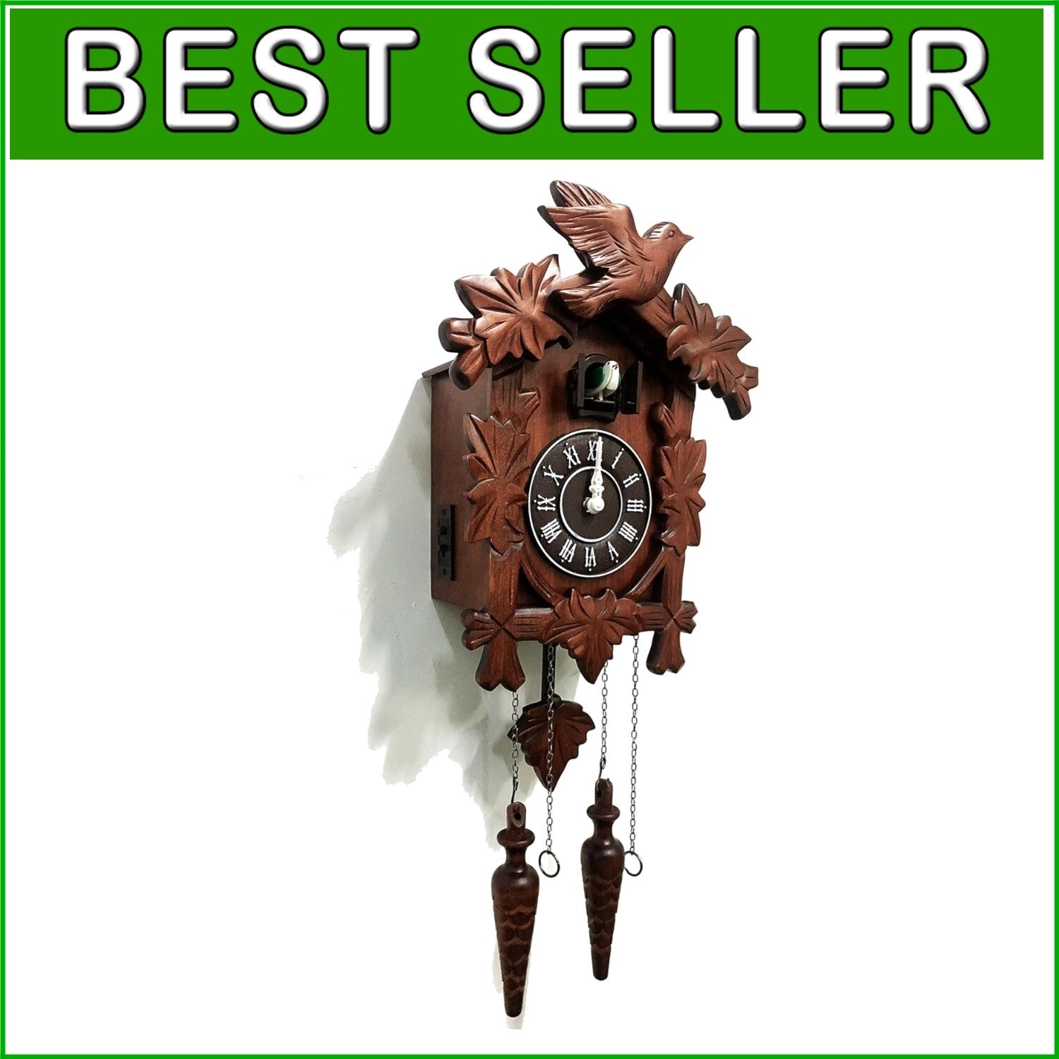 Authentic Hand-Carved Wooden Cuckoo Clock - Night Mode & Adjustable Volume