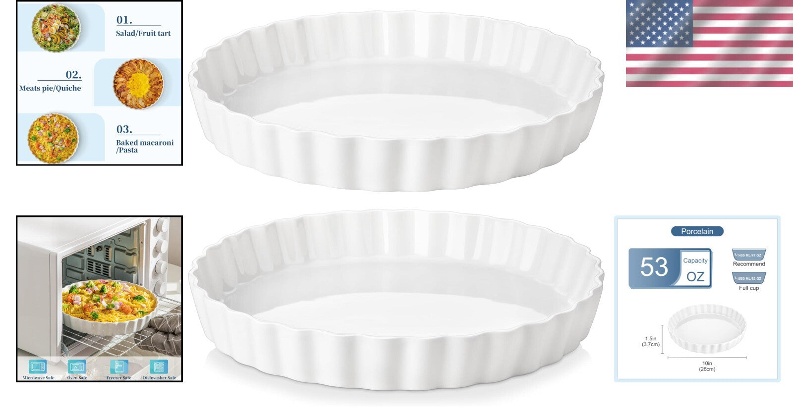 Durable Non-Stick 10-Inch Quiche and Pie Baking Dish - Set of 2 Elegant Pieces