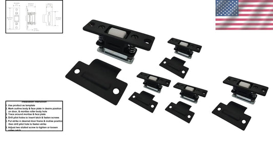 Matte Black Solid Brass Roller Catch, Adjustable for Quiet Door Closure - 4 Pack