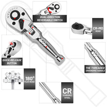 Load image into Gallery viewer, Flexible Head Stubby Ratchet Set - 1/2, 3/8, and 1/4 Inch Drive Wrenches