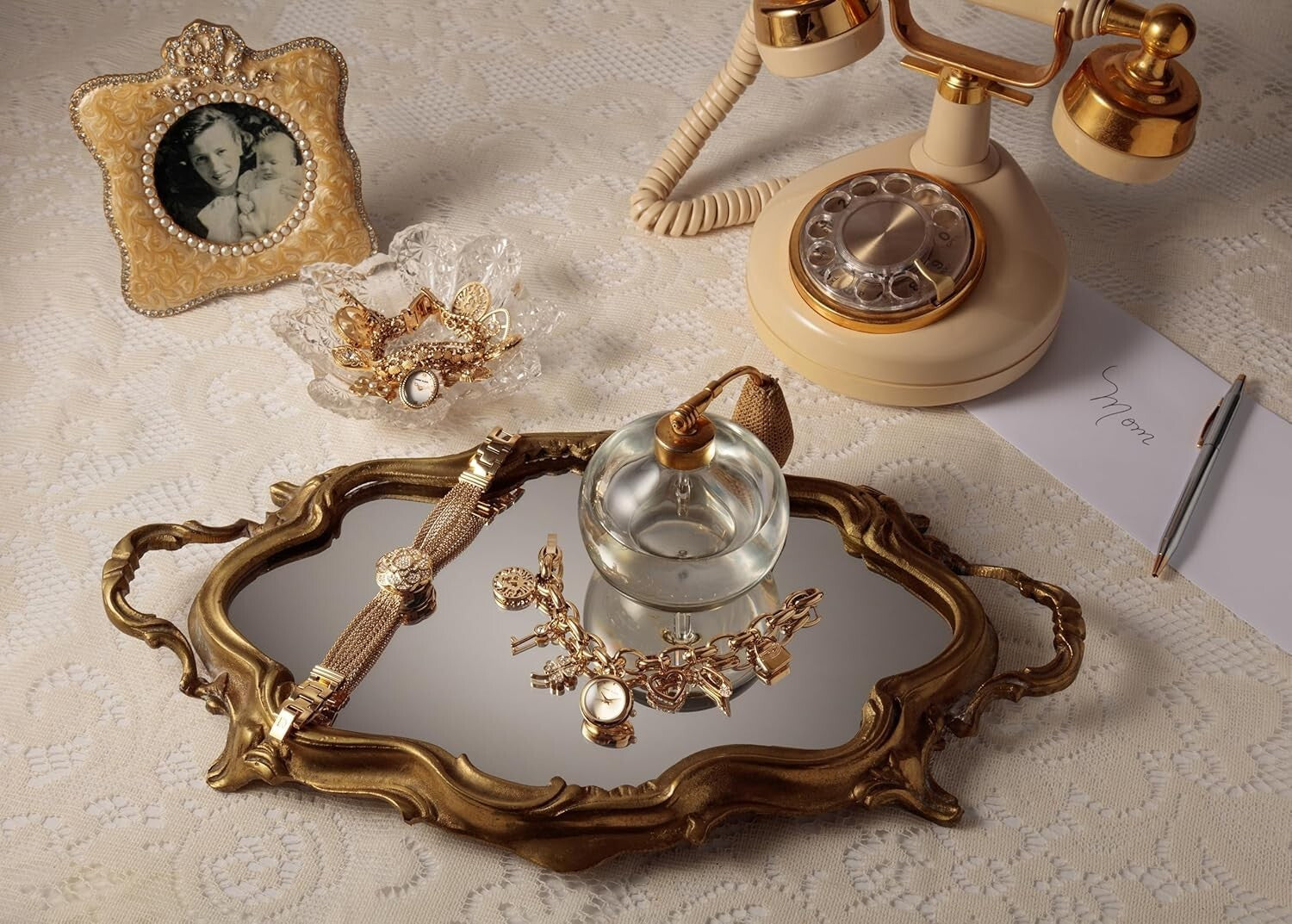 Luxury Gold-Tone Women's Bracelet Watch with Premium Crystals & Unique Charms