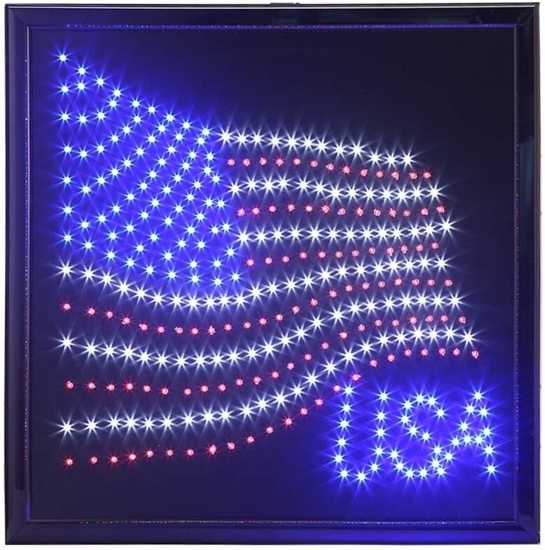 Animated LED American Flag Sign - 19x19 Inch Wall Decor for Patriotic Displays