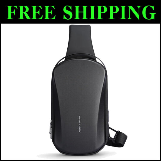 Multi-Functional Men's Sling Bag with Hard Shell & USB Port - Perfect for Travel