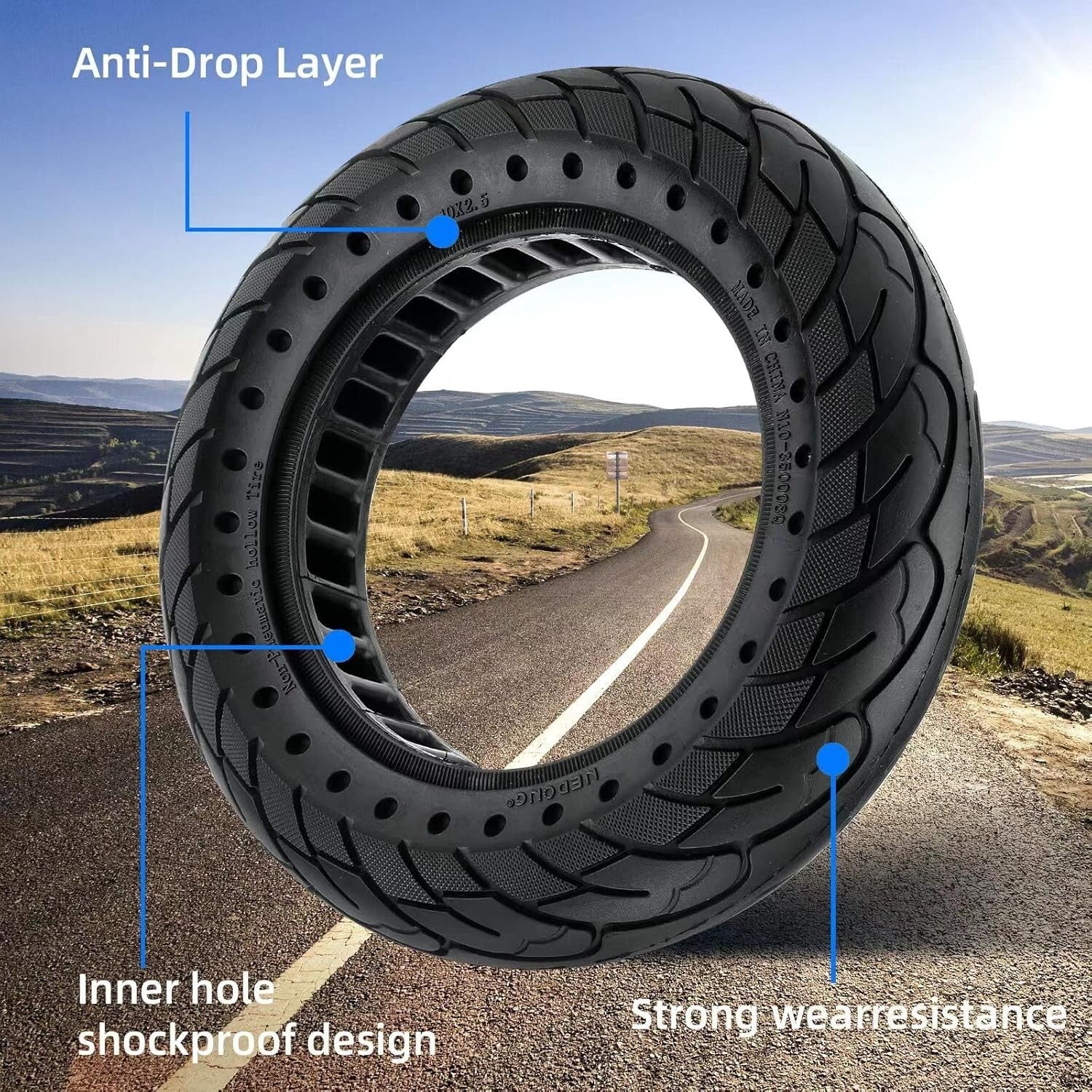 9.41 Inch Solid Rubber Tire for Electric Scooters - Abrasion and Explosion-Proof