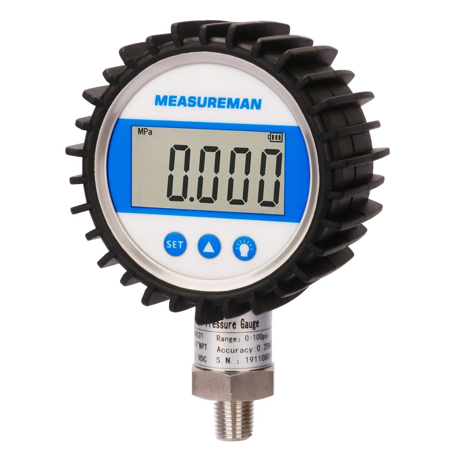 Digital Pressure Gauge - 3-1/8" Dial, 0-300psi, Stainless Steel, IP54 Protection