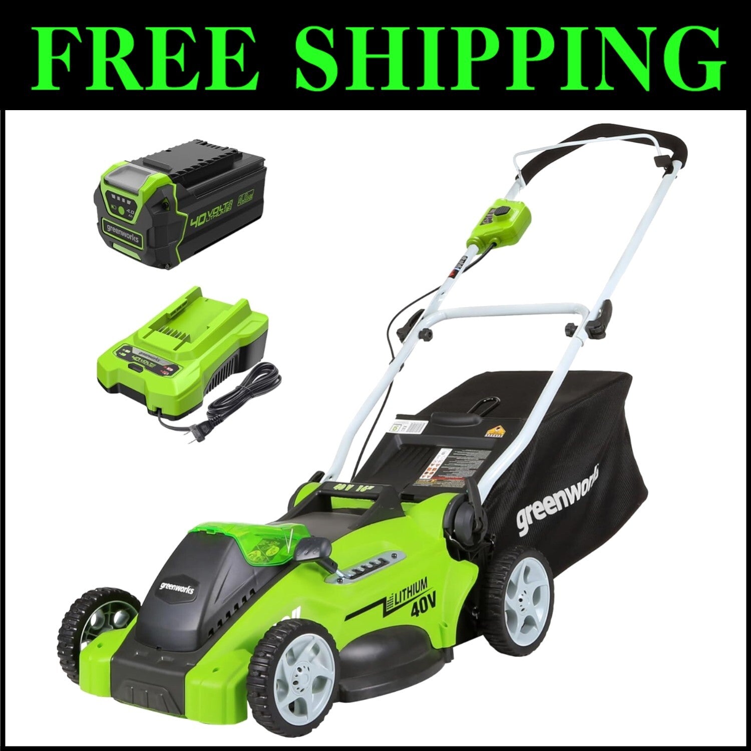 40V Cordless Push Lawn Mower - 16" Cutting Width with 4.0Ah Battery & Charger