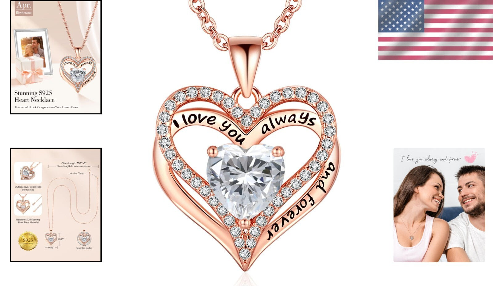 Charming Heart-Shaped Pendant Necklace for Women - S925 Rose Gold Jewelry