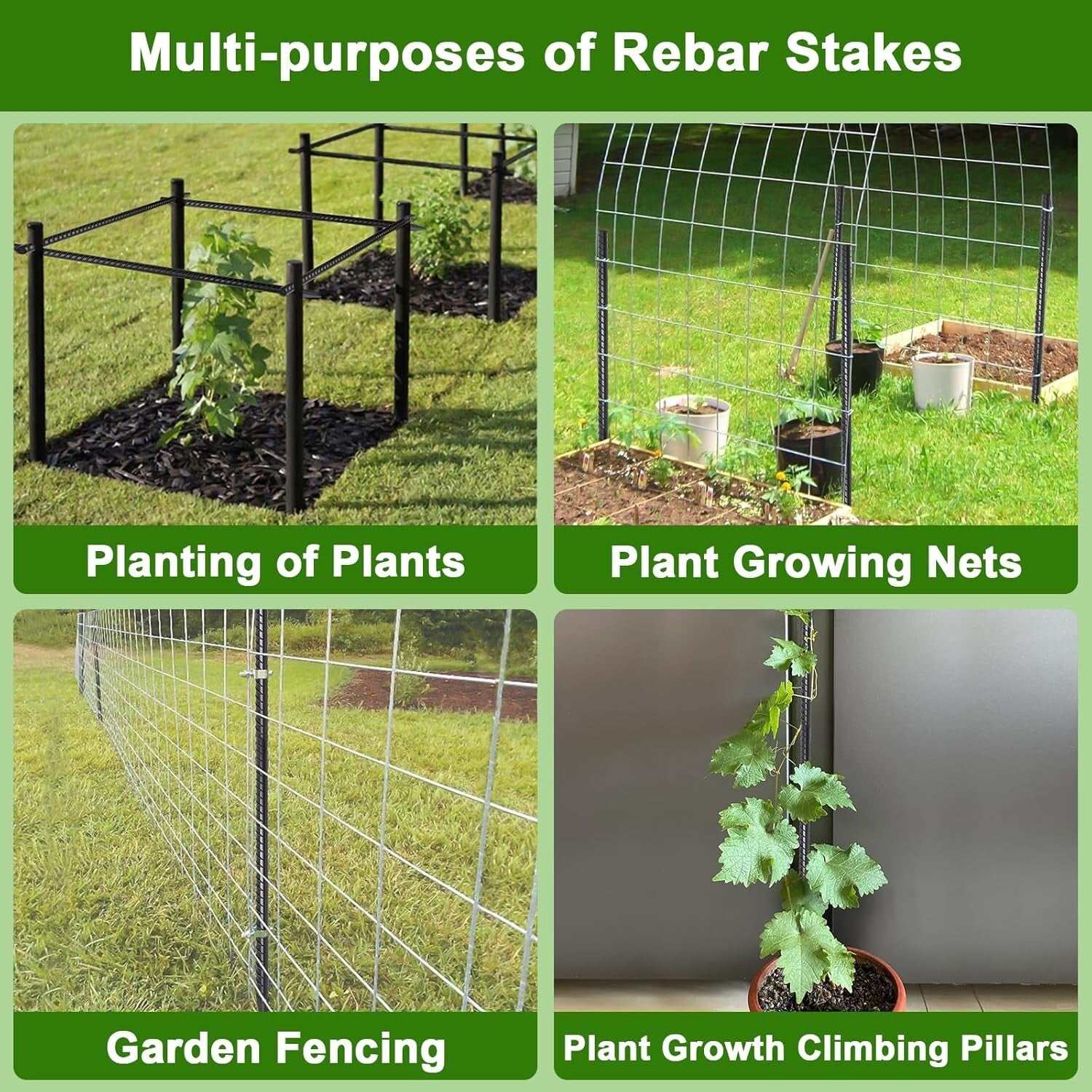 Chisel Point 16" Rebar Stakes - 34 Heavy Duty Steel Anchors for Secure Gardening