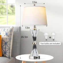 Load image into Gallery viewer, Elegant 3-Way Dimmable Touch Glass Lamps Set of 2 with USB Ports - Dark Grey