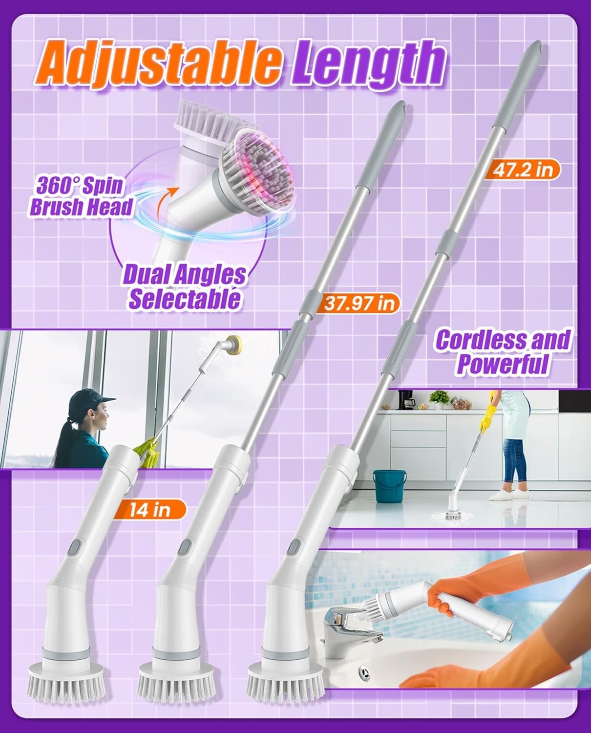 Adjustable Rotary Floor Brush Set with Waterproof Design & Powerful 25W Motor