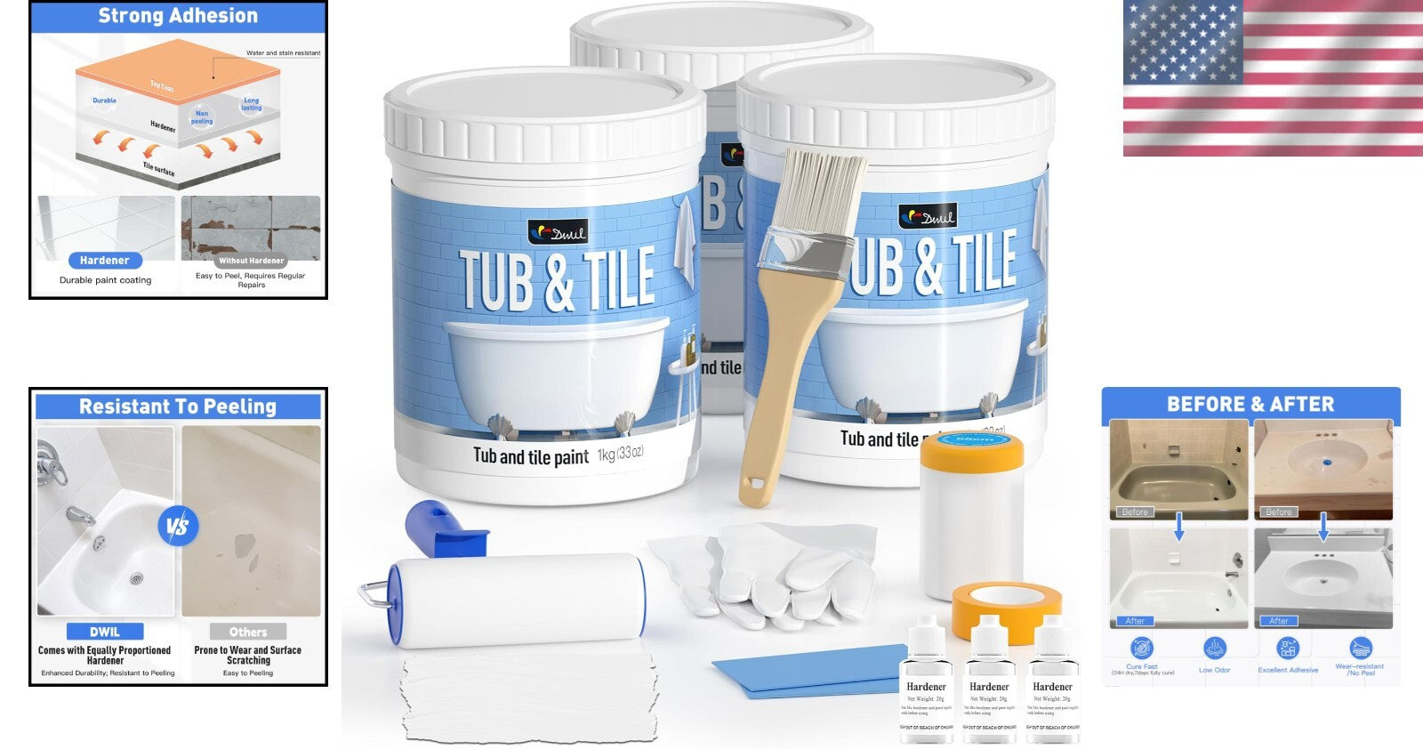 DIY Tile & Bathtub Refinishing Kit - Water-Based & Easy Cleanup - 3 Pack