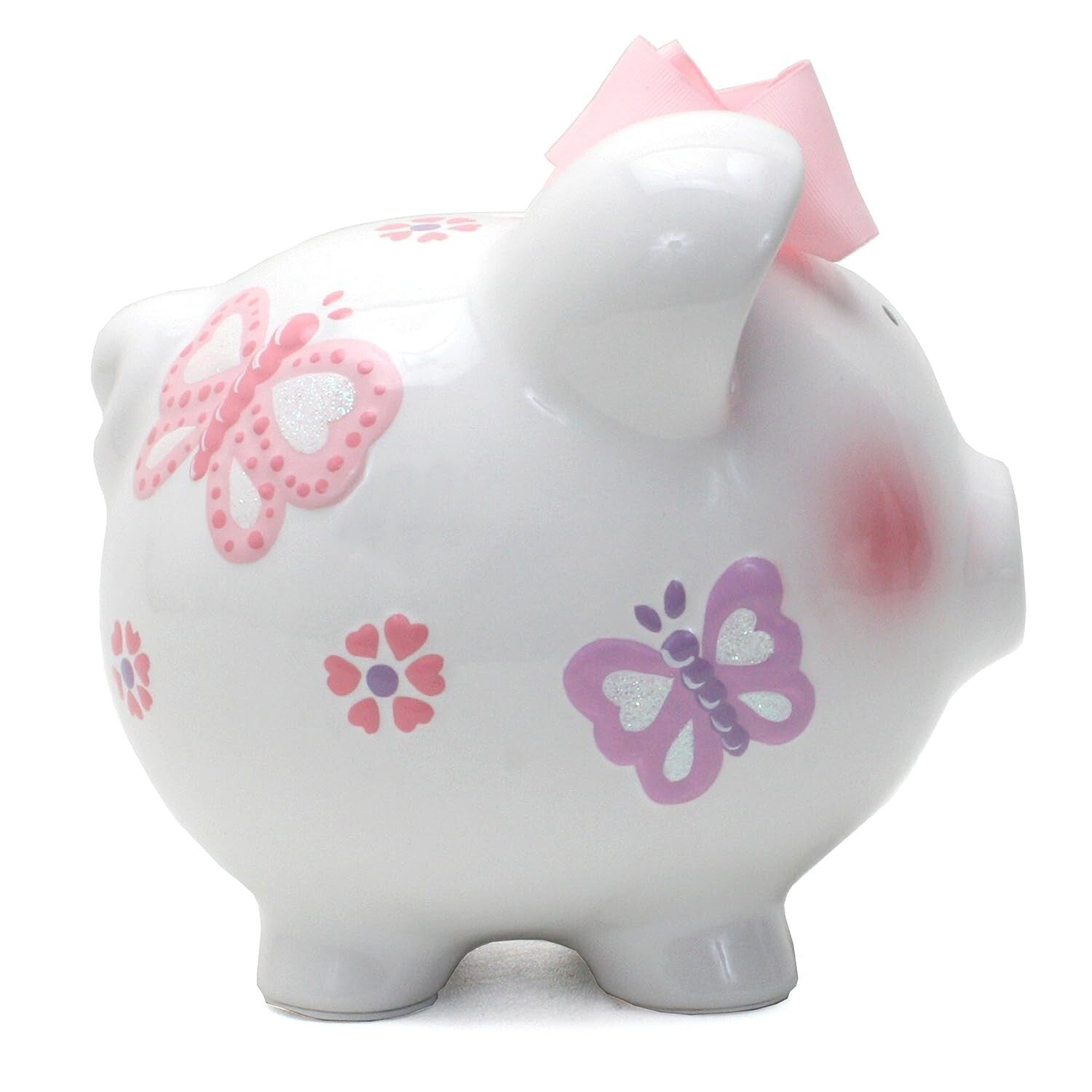 Elegant 8" Ceramic Piggy Bank for Girls - Butterfly Patterned Savings Bank