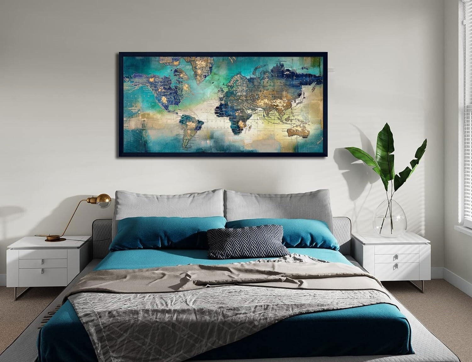 High-Quality Green World Map Canvas Print Wall Art – 29x58 Ready to Hang