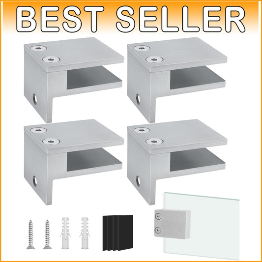 Modern Glass Railing Clamp - Stainless Steel 304 Clips with Rubber Pads, 4 Pack