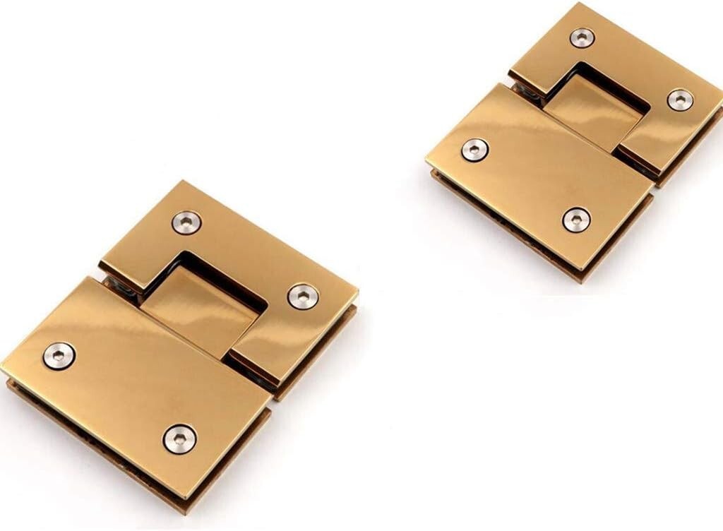 Heavy-Duty 180 Degree Brushed Gold Glass Door Hinges - 2 Pack, 120 lbs Capacity
