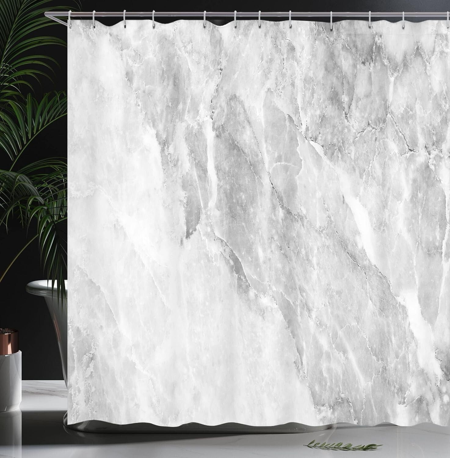 Unique White Grey Marble Pattern Shower Curtain - Modern Fabric Bathroom Style
