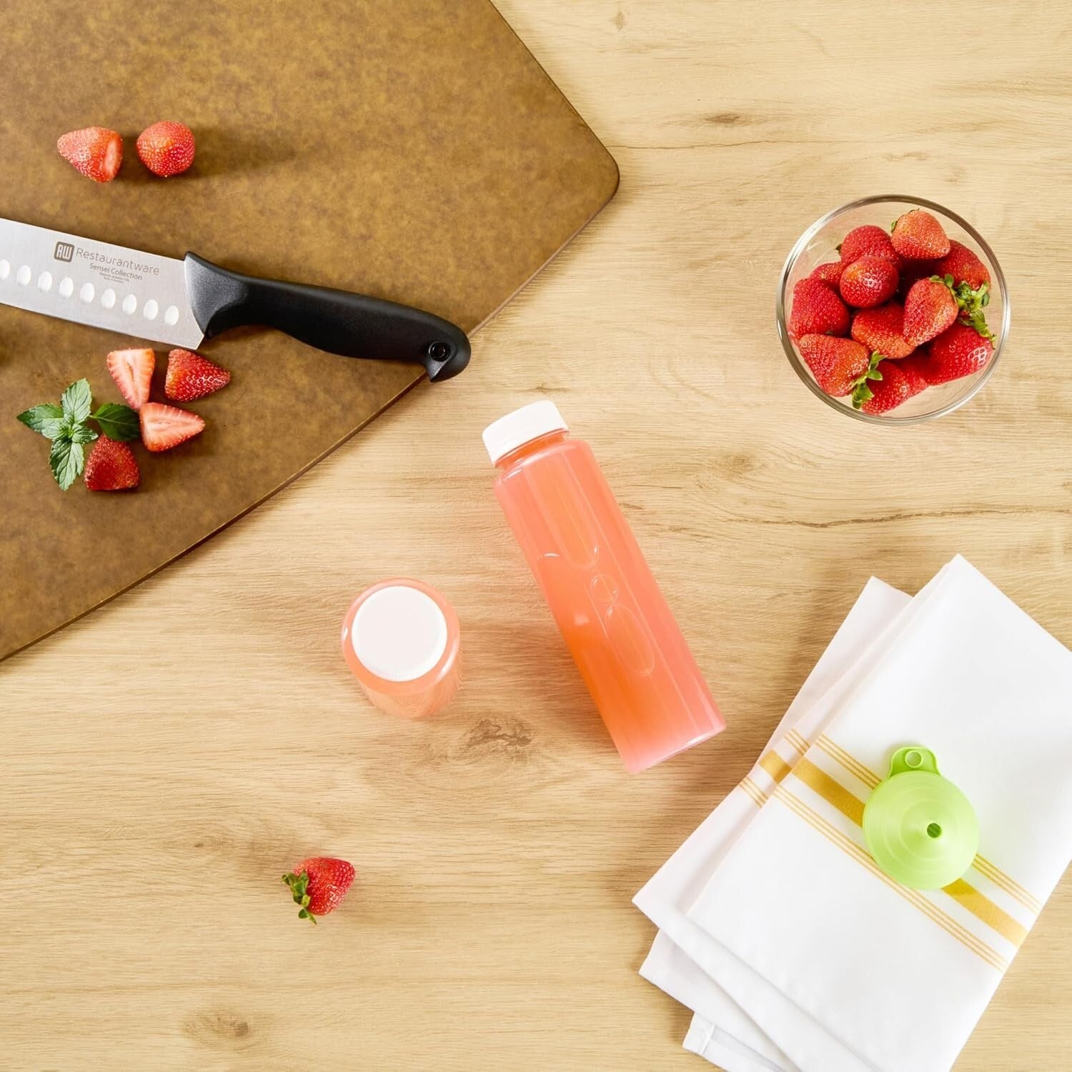 100 Recyclable 12 Oz Plastic Juice Bottles with Tamper-Evident Safety Caps