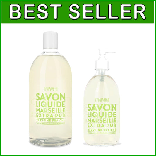 Savon de Marseille Liquid Soap Gift Set - Fresh Verbena 16.9 oz + 33.8 oz Refill