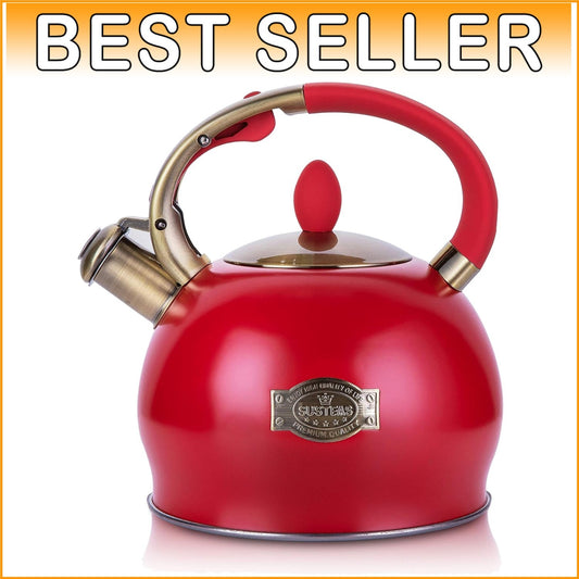 Elegant 2.64 Quart Stainless Steel Whistling Tea Kettle with Heat-Resistant Mitt