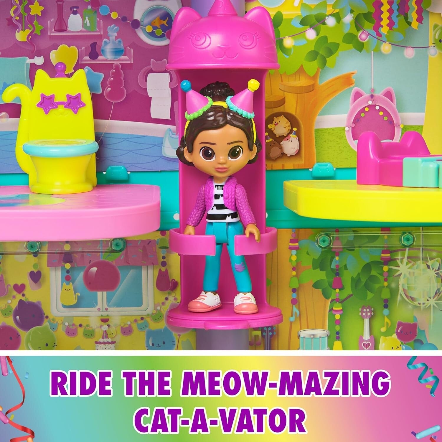 Gabby's 14-Pc Interactive Dollhouse Set - 25-Inch Celebration Toy for Kids