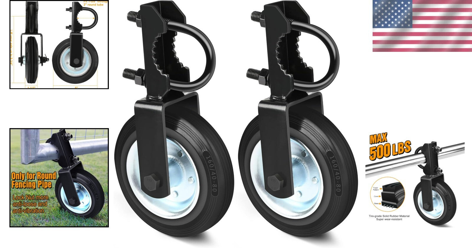 Effortless Rolling Gate Wheels for Metal Gates - Set of 2, Stable & Reliable