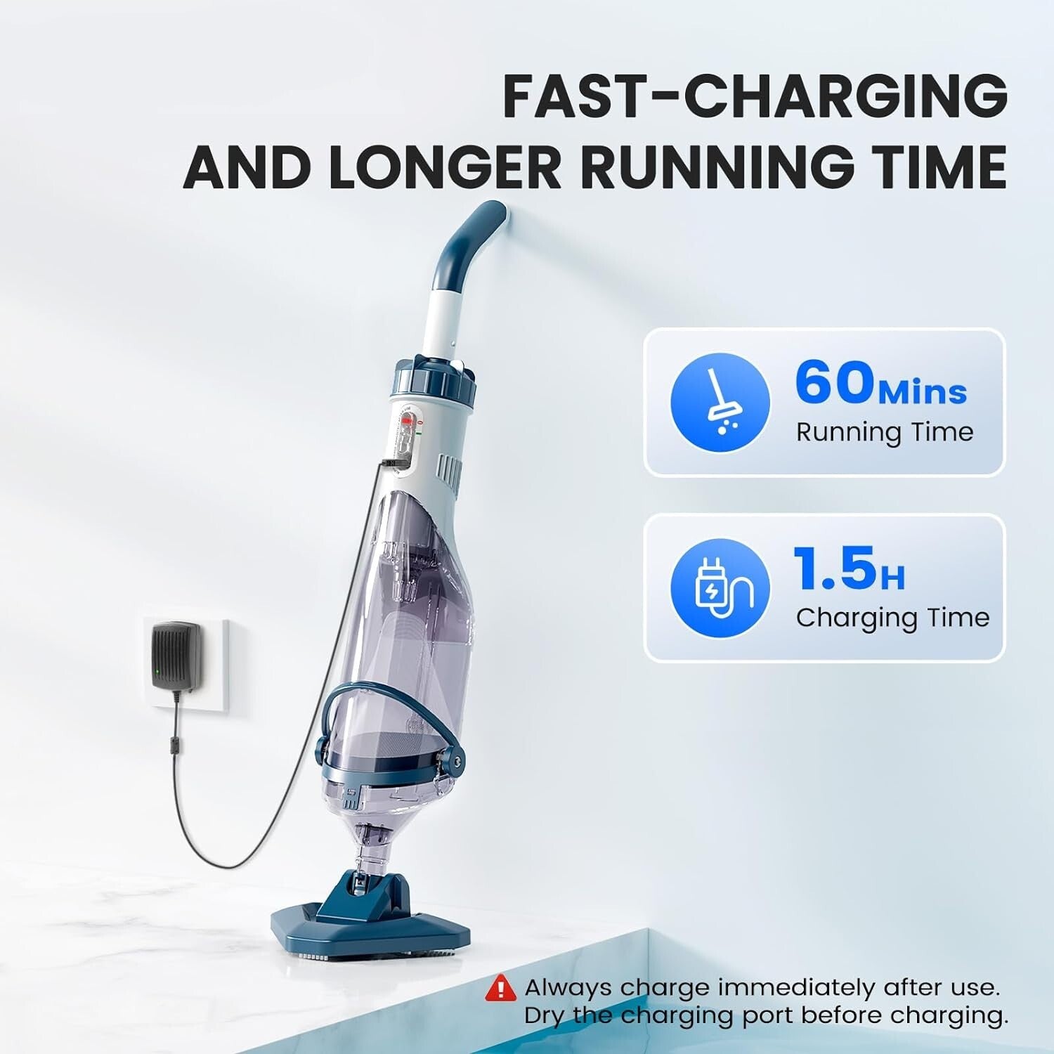 Rechargeable Handheld Pool Cleaner - 60 Min Runtime & Fast Charging for Easy Use