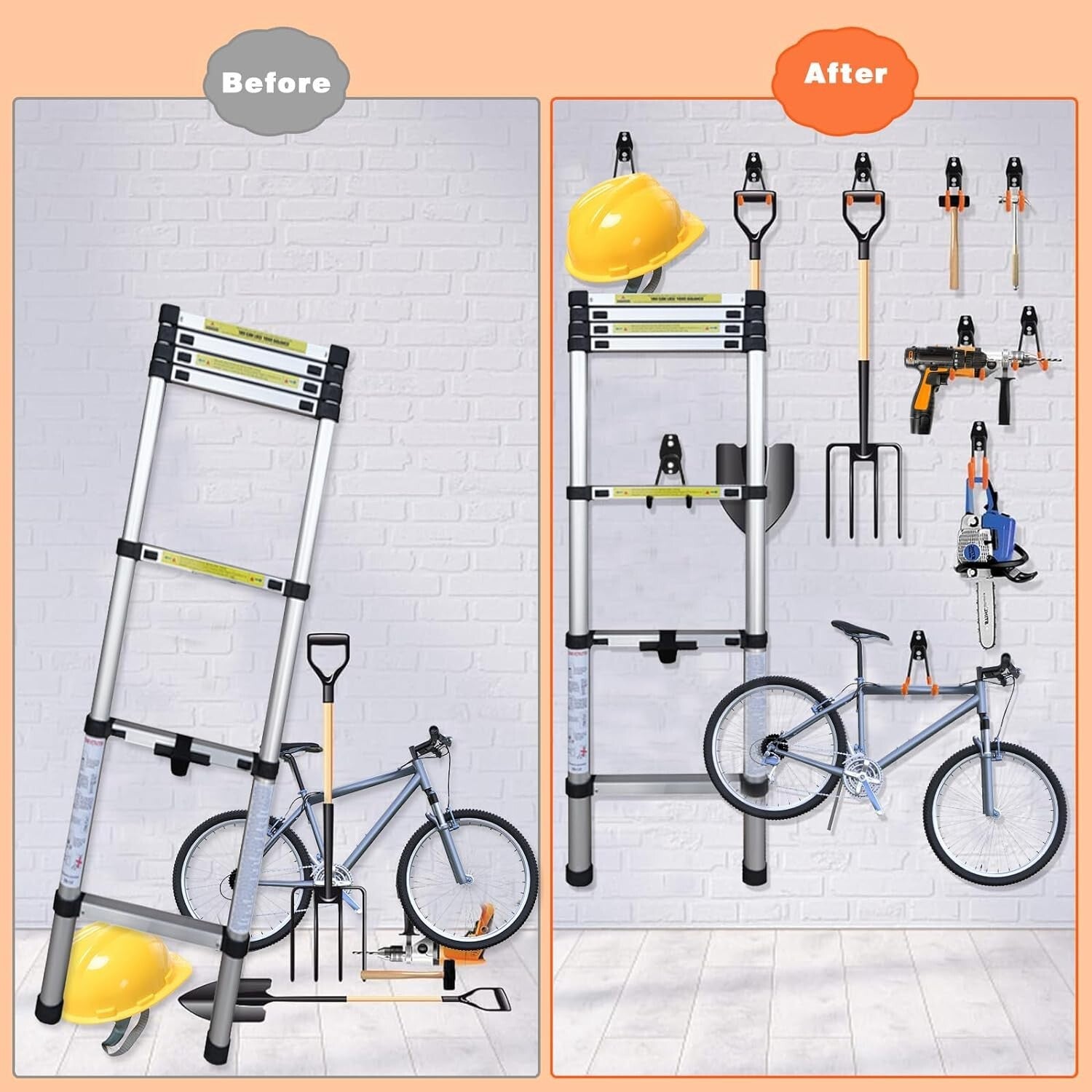 32 Pack Heavy-Duty Garage Hooks with Non-Slip Coating - Easy Wall Mount Storage