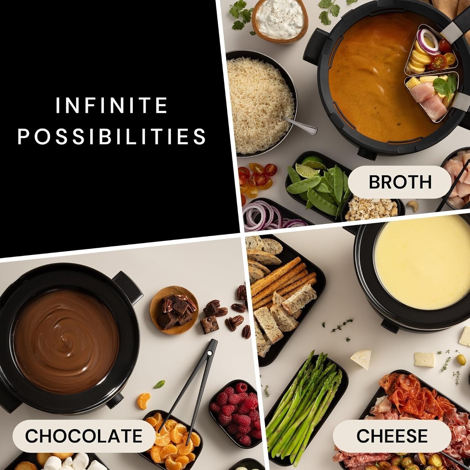 Ceramic Electric Fondue Set for Chocolate, Cheese & Broth - 6 Baskets Included