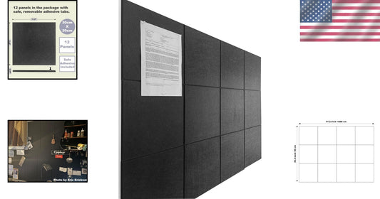 Eco-Friendly Black Cork Board Set – 12 Premium Felt Wall Panels with Adhesive