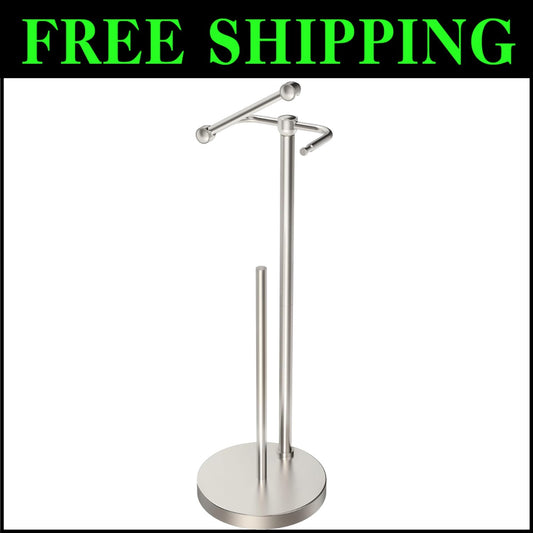 Brushed Nickel Free Standing Toilet Paper Holder with Storage for 4 Rolls