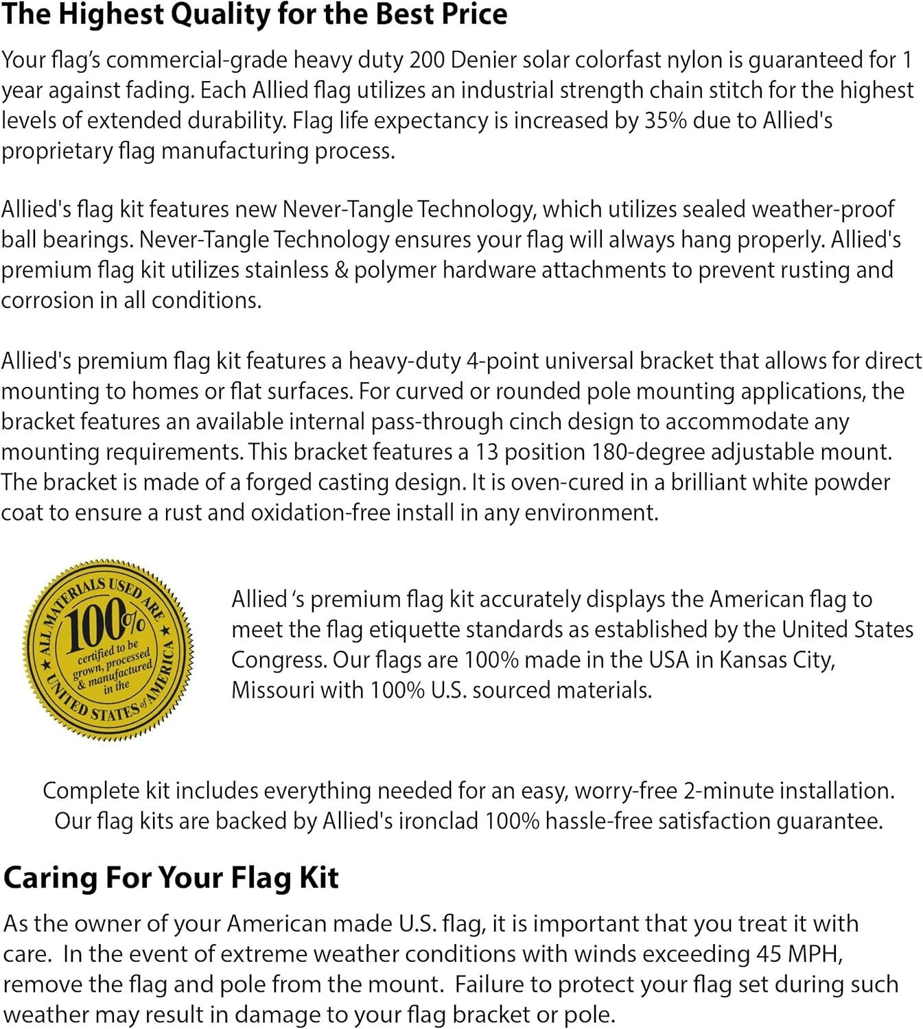 Durable 3x5 NYLON American Flag with Tangle-Free 5' Flag Pole - All Occasion Kit