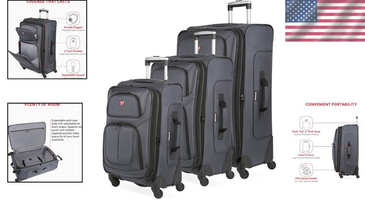 Sion Dark Grey Expandable Luggage Set - 3-Piece (21/25/29) for Effortless Travel