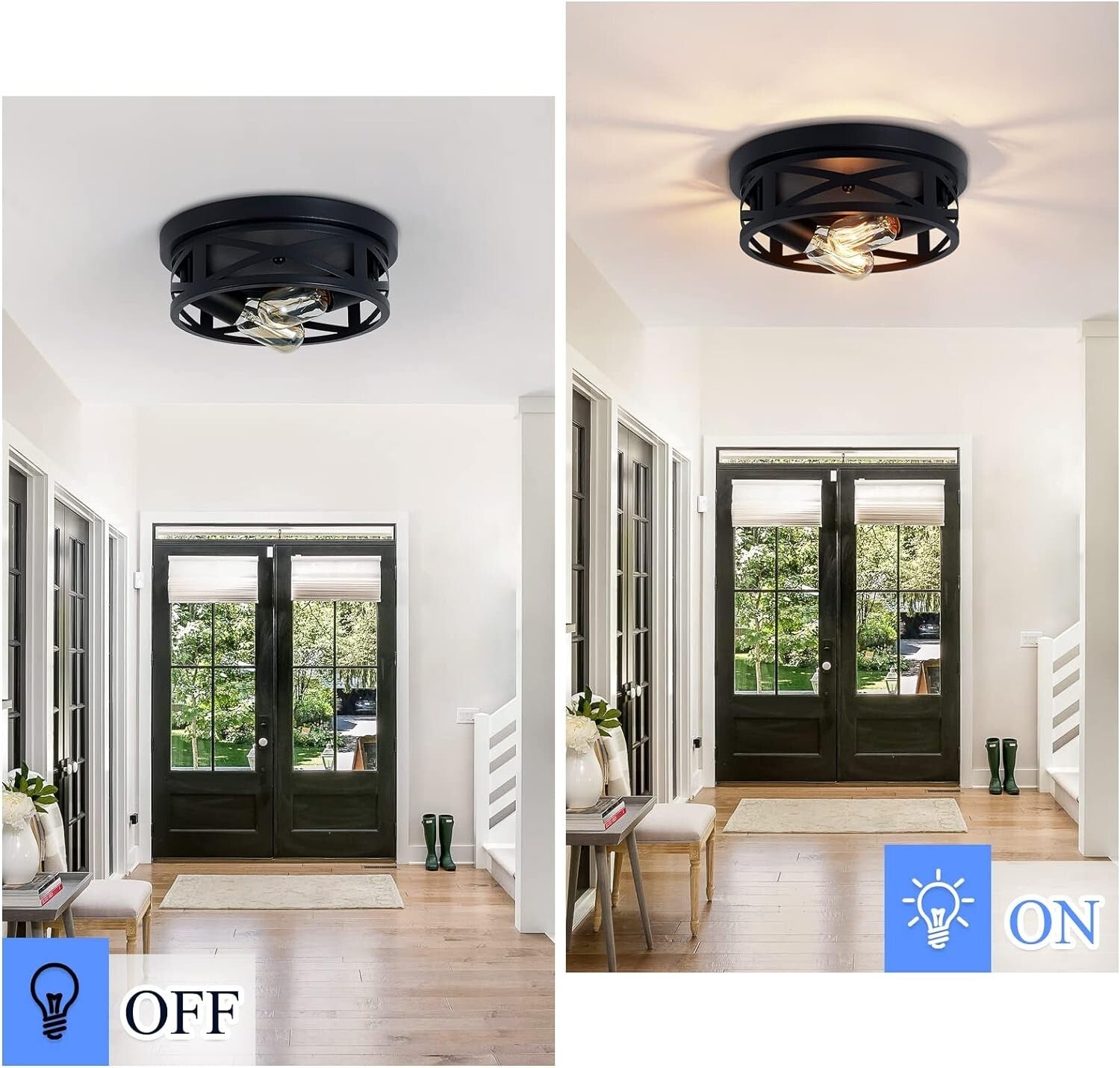 Modern Black 2-Pack Flush Mount Ceiling Light Fixtures for Hallway & Kitchen