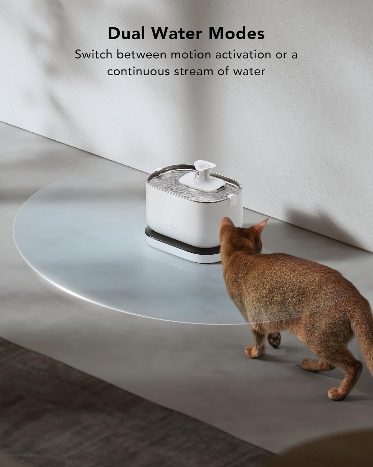 Cordless 2.5L Battery-Operated Cat Water Fountain with Stainless Steel Tray