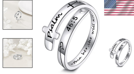 Adjustable Faith Cross Ring in Sterling Silver - Inspirational Jewelry Gift