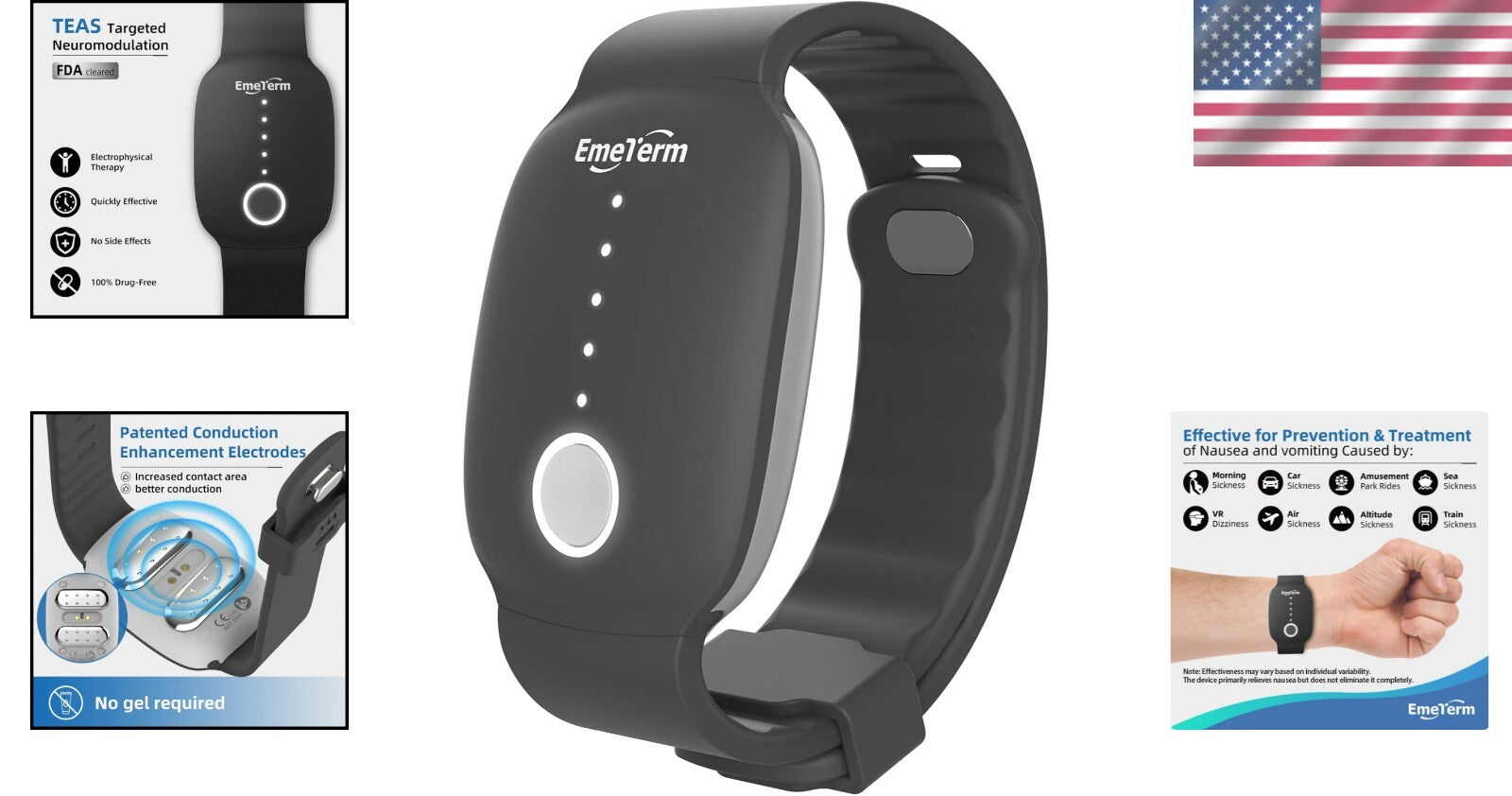 Rechargeable Adjustable Anti-Nausea Wristband for Morning and Motion Sickness