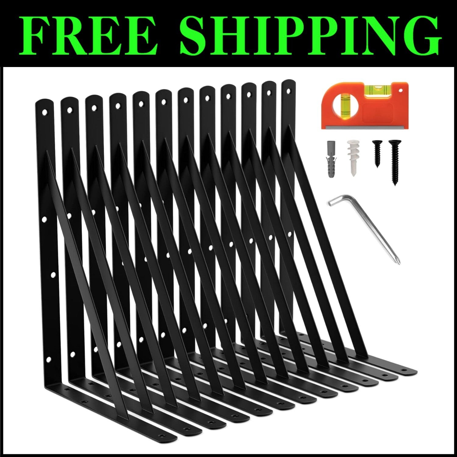 Versatile 12 Pack 14 Inch Steel Shelf Brackets with Easy Installation Guide