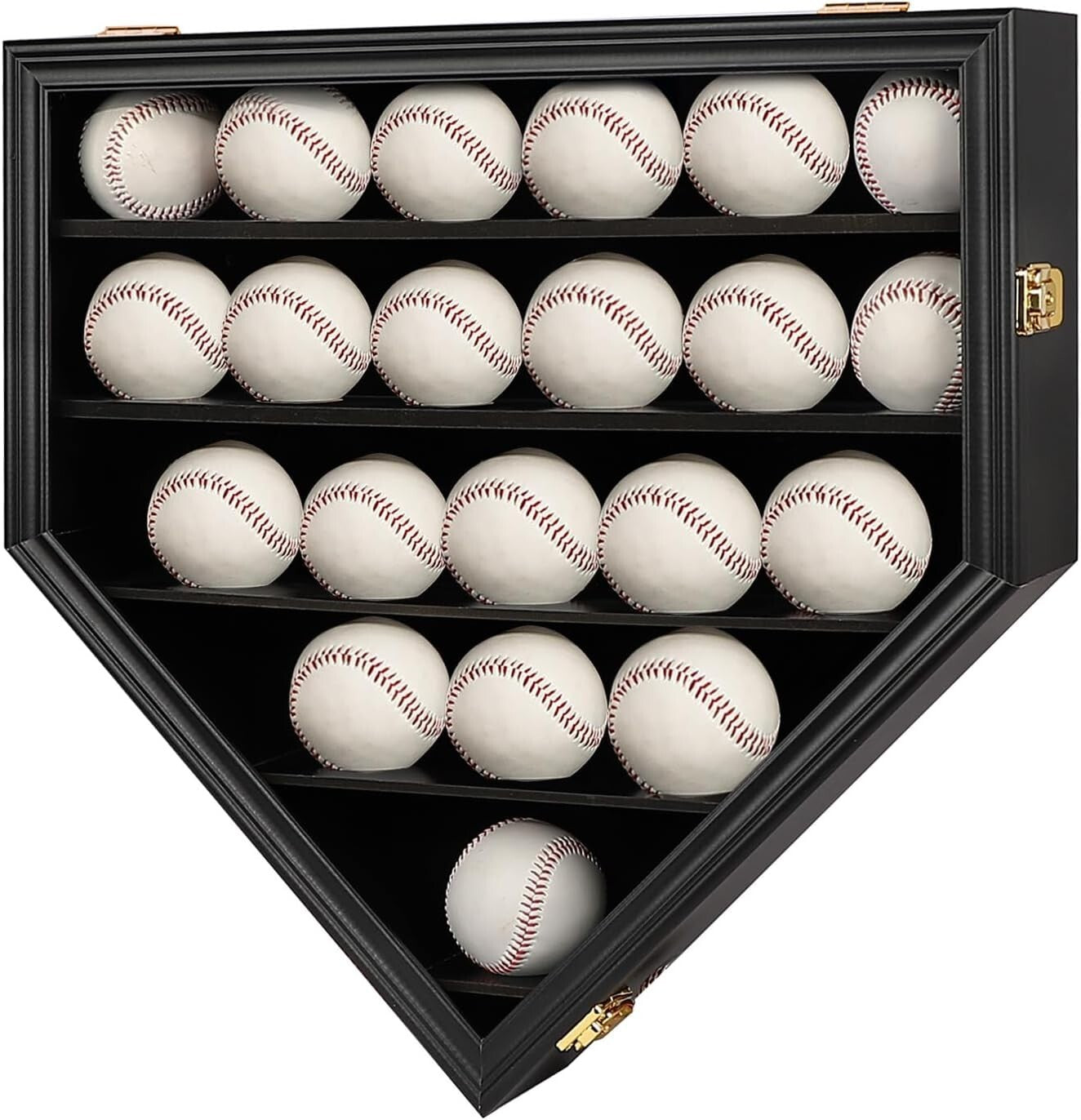 Black Wooden Baseball Display Cabinet with Gold Locks - Perfect for Collectors