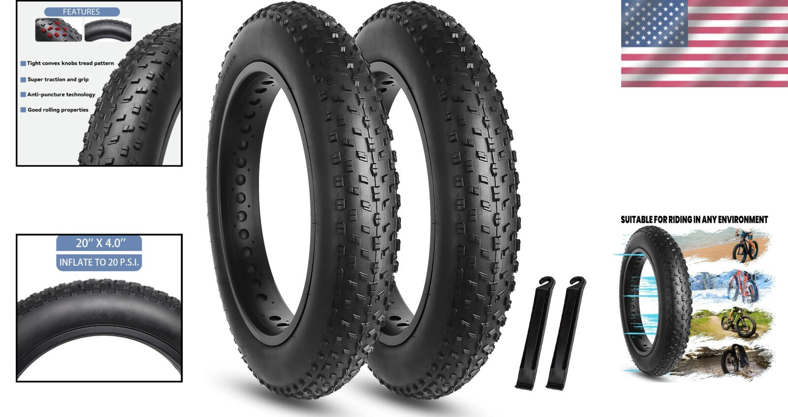 All-Terrain 20x4.0 Inch Fat Bike Tire Set with Exceptional Grip and Traction