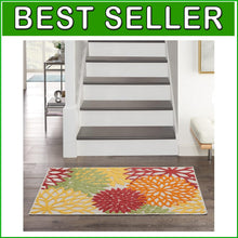 Load image into Gallery viewer, Tropical Floral Area Rug - Stain-Resistant Red Multicolor Fabric 3' x 5'