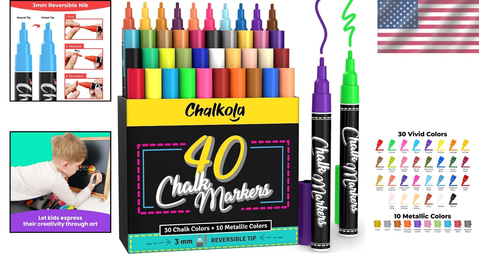Versatile 40-Pack Liquid Fine Tip Chalk Pens for All Non-Porous Surfaces
