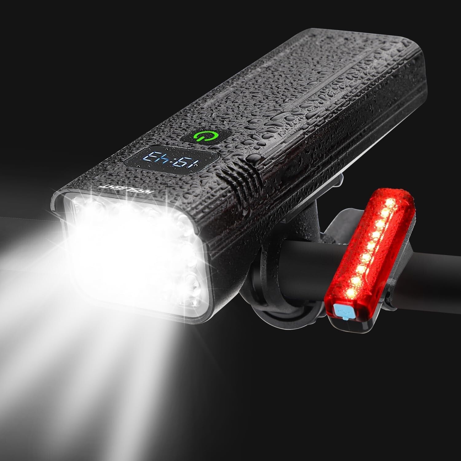 Waterproof Bike Headlight with Digital Display & 10000mAh Battery - 5 Modes