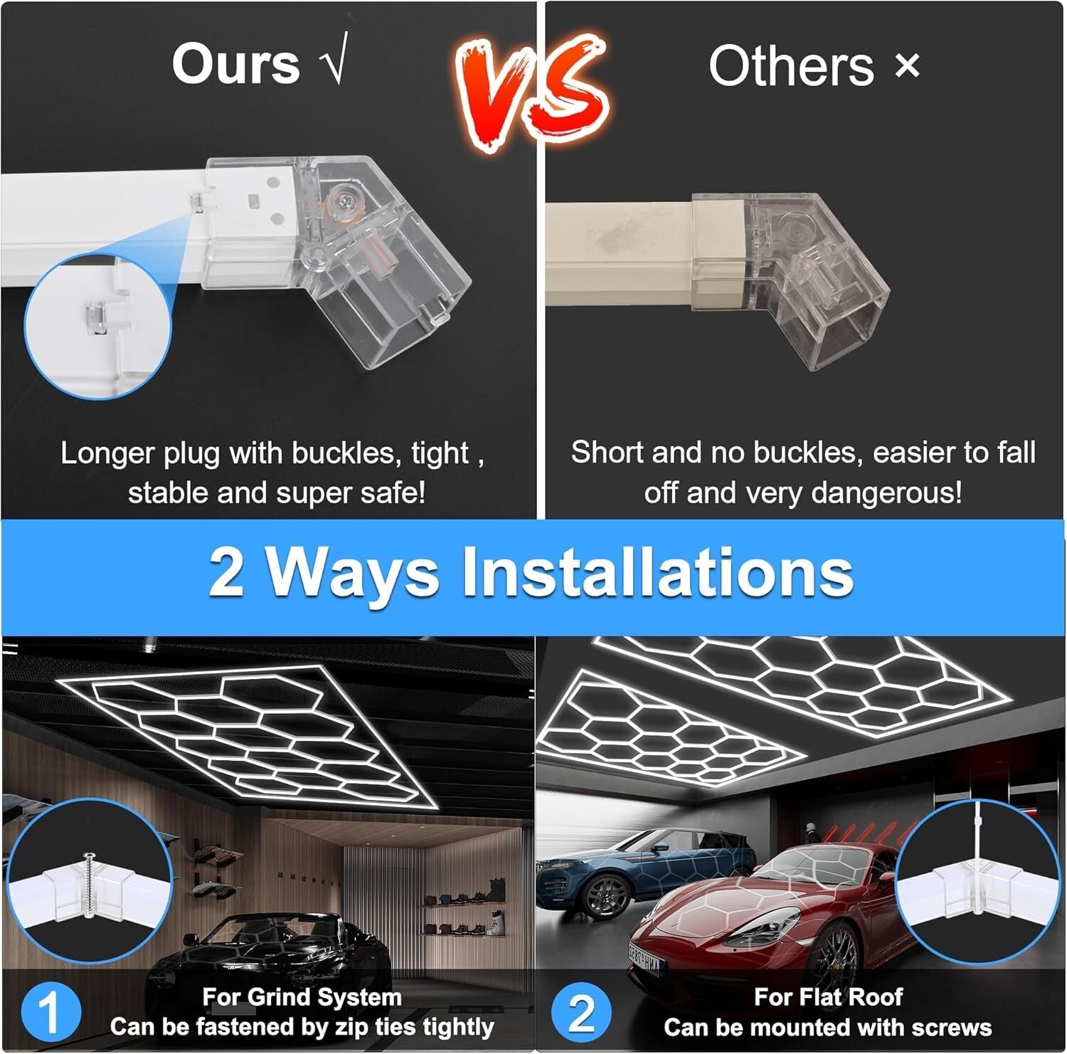 Customizable Hexagon Garage Light System - Includes 59 LED Tubes and Accessories
