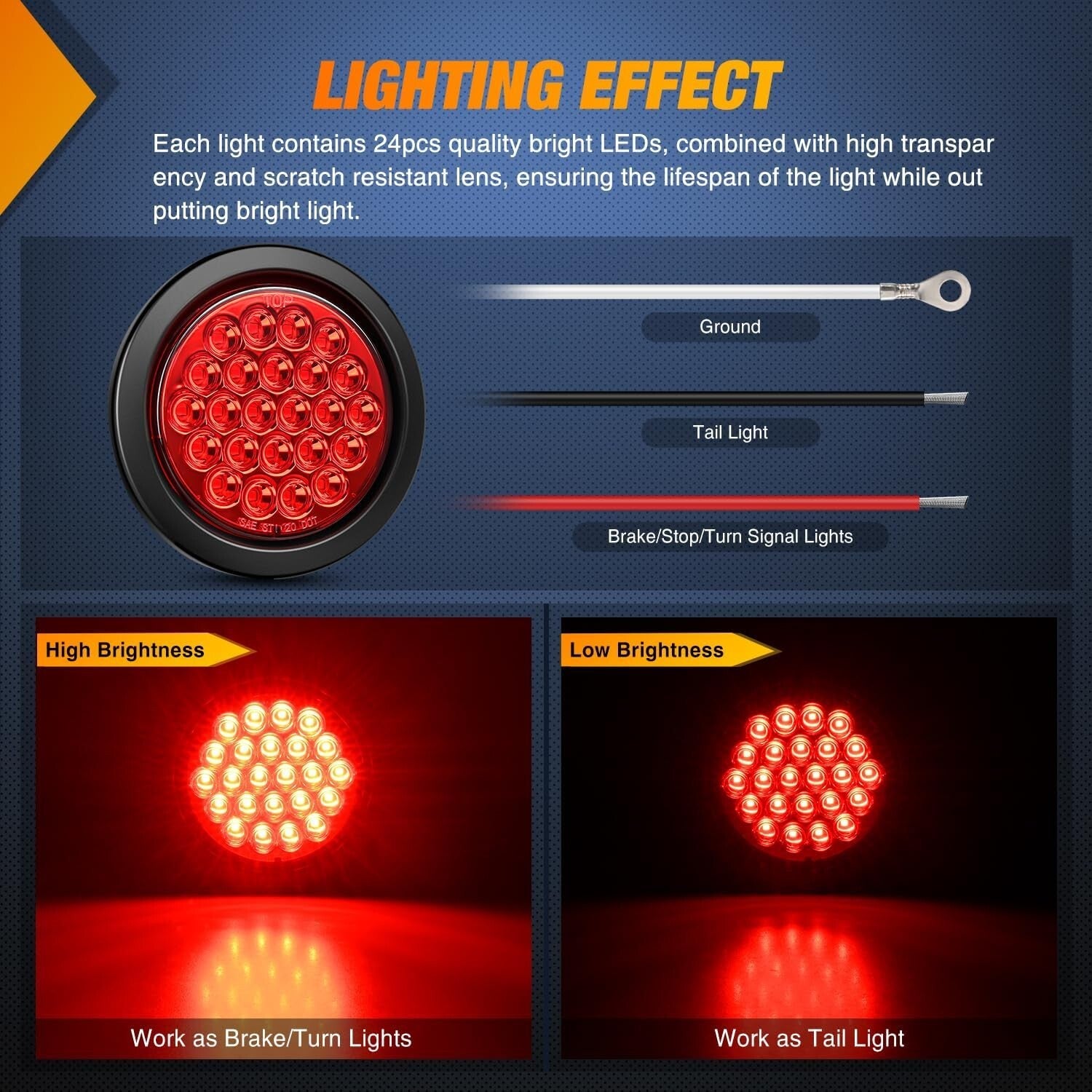 Dual Mode 4-Inch LED Tail & Turn Signal Lights for Trucks & Trailers - Set of 4