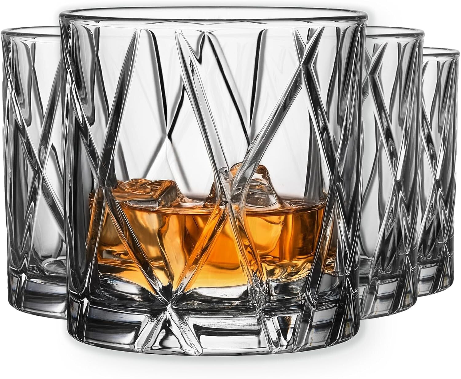 Elegant Dishwasher Safe Crystal Whiskey Glass Set - 11 Oz. Capacity, 4-Piece