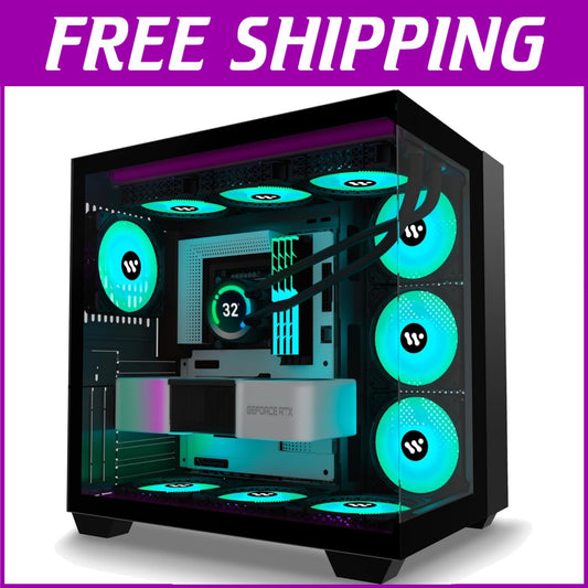 Efficient Mid-Tower Gaming Case: 9 ARGB Fans, Dual Glass, 360mm Radiator Support