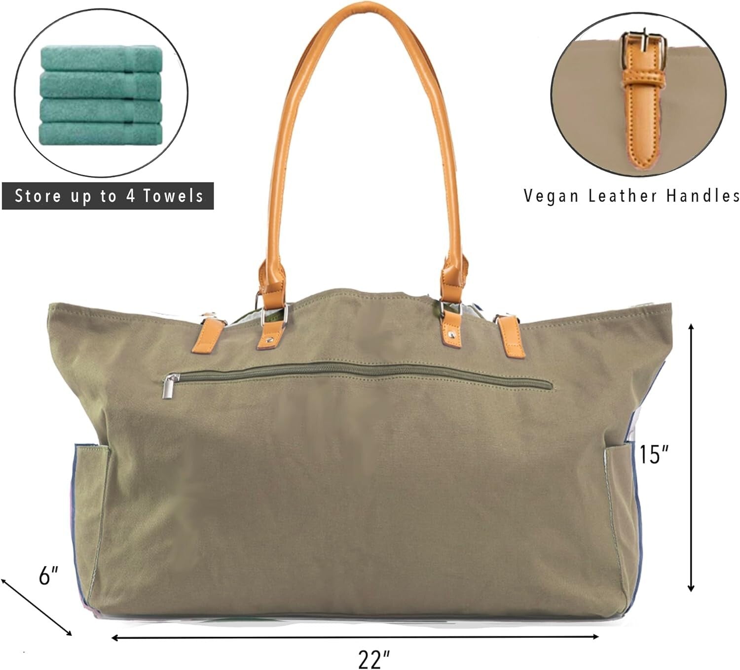 Waterproof Beach Bag with Vegan Leather Handles - Ideal Travel Tote for Women