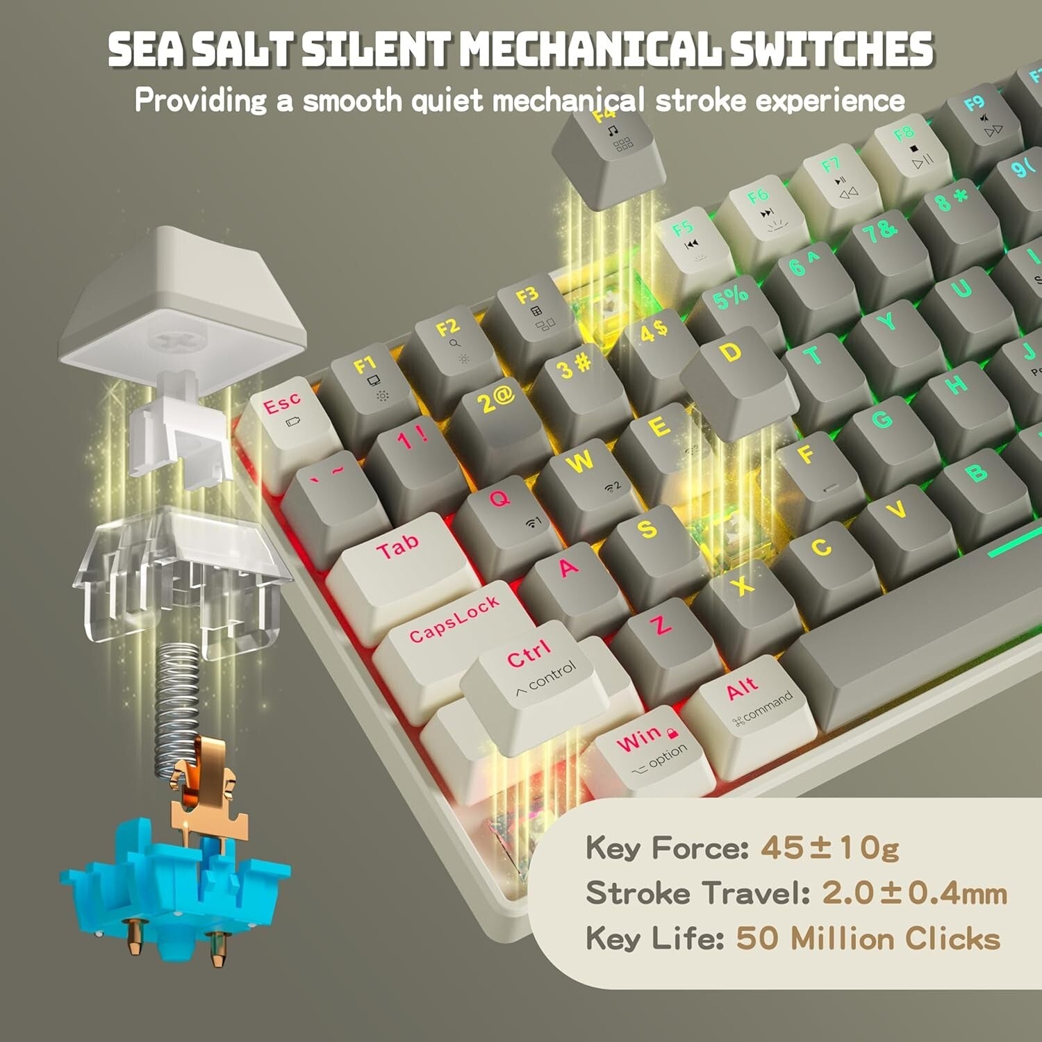 Ergonomic Hot-Swappable Wireless Gaming Keyboard - 3000mAh Battery, Rainbow LED