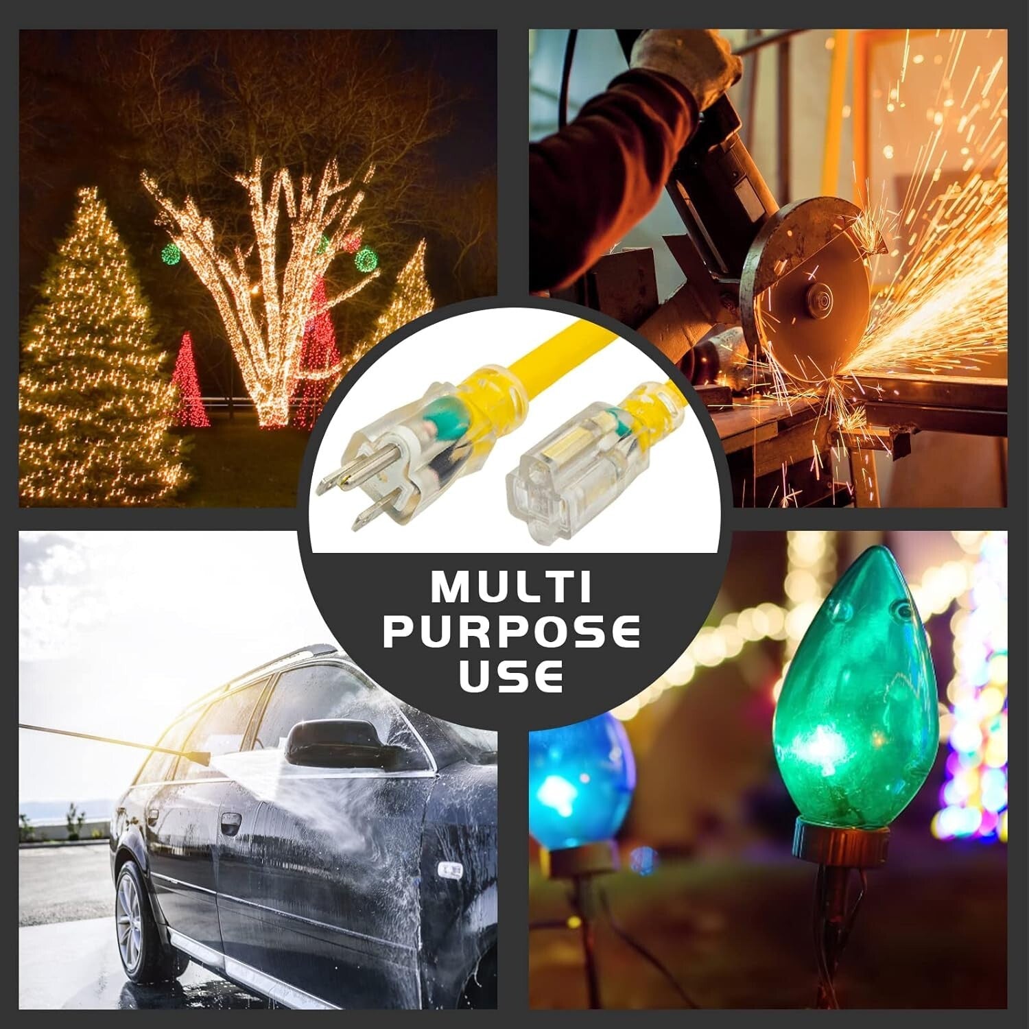 Long 75FT Yellow Extension Cord - 12 Gauge Heavy Duty with 3-Prong Ground Plug